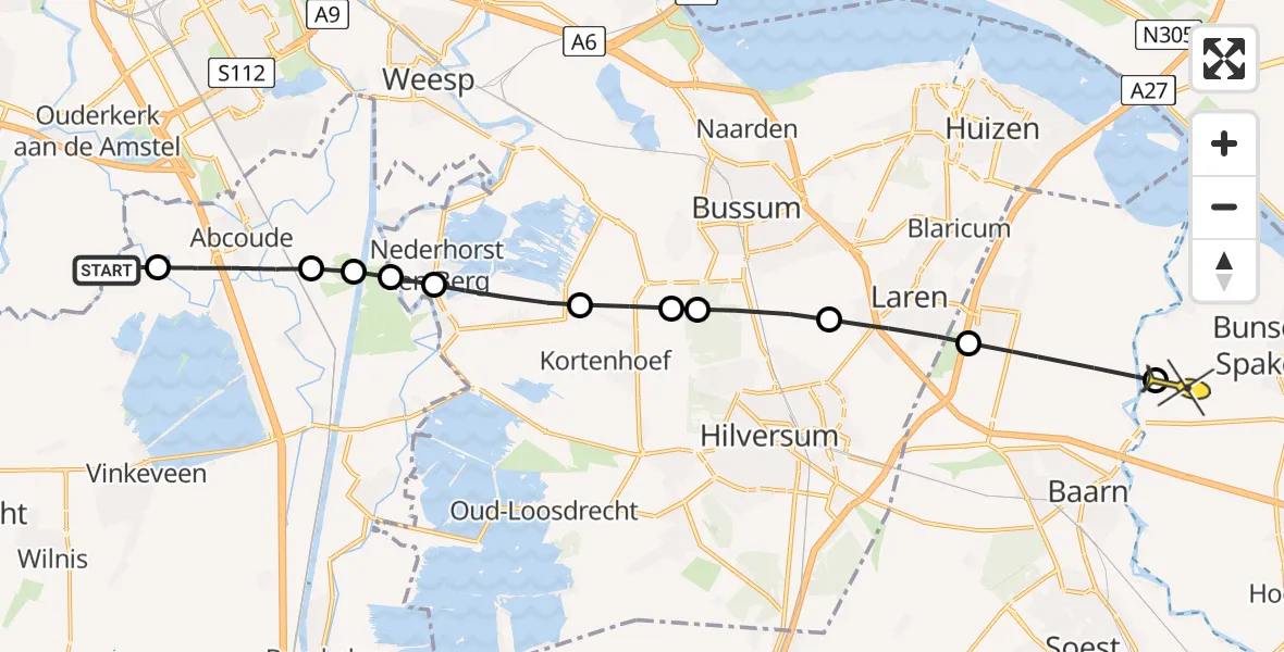 Routekaart van de vlucht: Politieheli naar Bunschoten-Spakenburg, Botshol