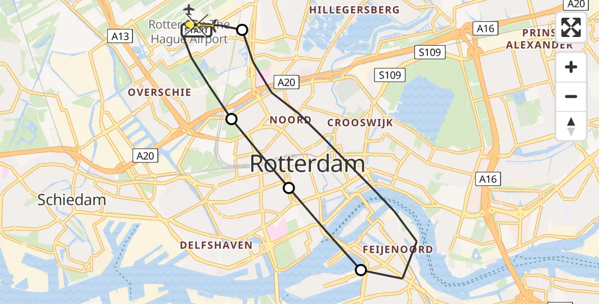 Routekaart van de vlucht: Lifeliner 2 naar Rotterdam The Hague Airport, Terletweg