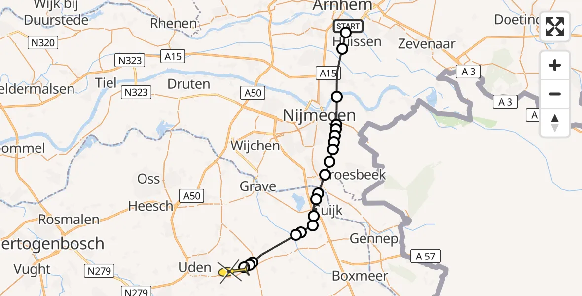 Routekaart van de vlucht: Lifeliner 3 naar Vliegbasis Volkel, Grote Holthuizer Kolk