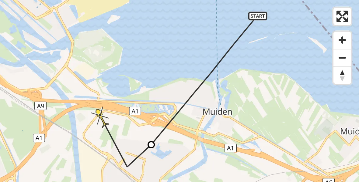 Routekaart van de vlucht: Politiehelikopter naar Weesp, Westzeedijk