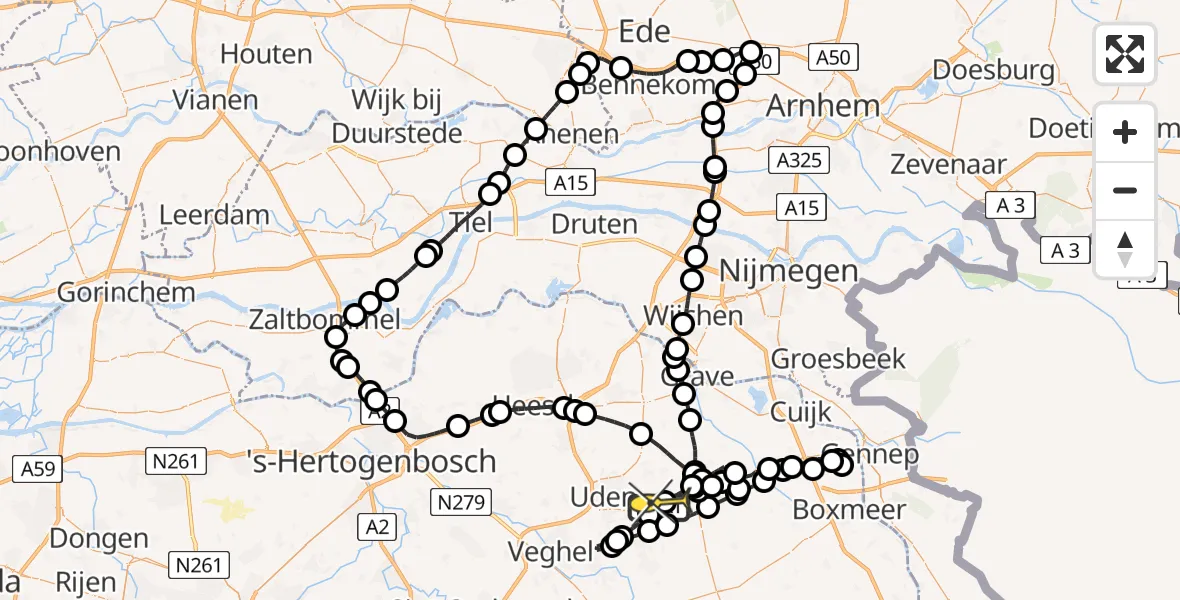 Routekaart van de vlucht: Politieheli naar Vliegbasis Volkel, Rechtestraat