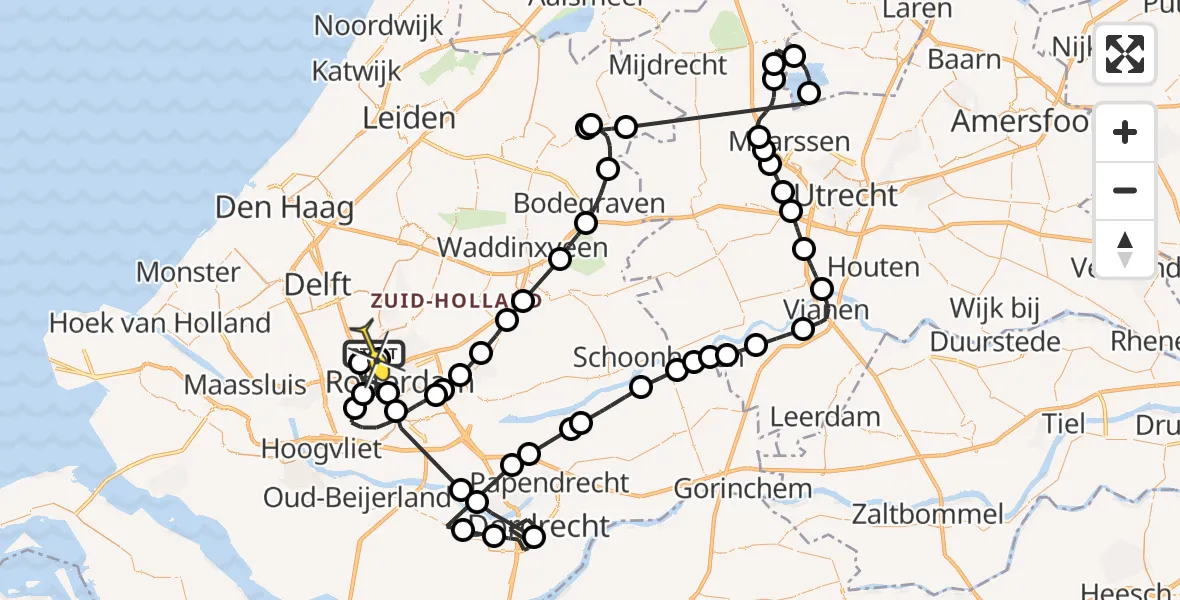 Routekaart van de vlucht: Politieheli naar Rotterdam The Hague Airport, Linatebaan