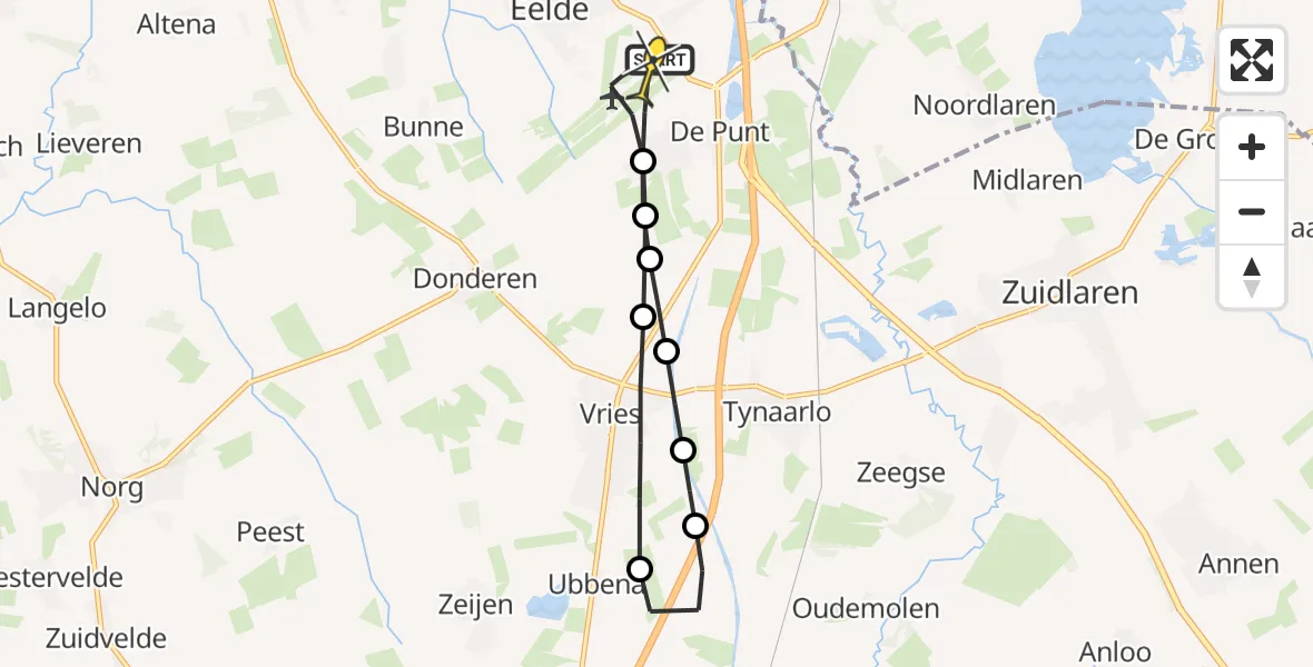 Routekaart van de vlucht: Lifeliner 4 naar Groningen Airport Eelde, Vissersweg