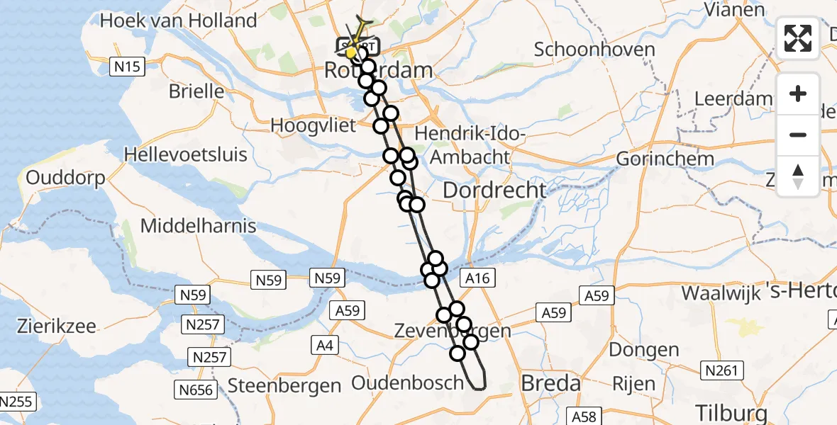 Routekaart van de vlucht: Lifeliner 2 naar Rotterdam The Hague Airport, Polderbrug