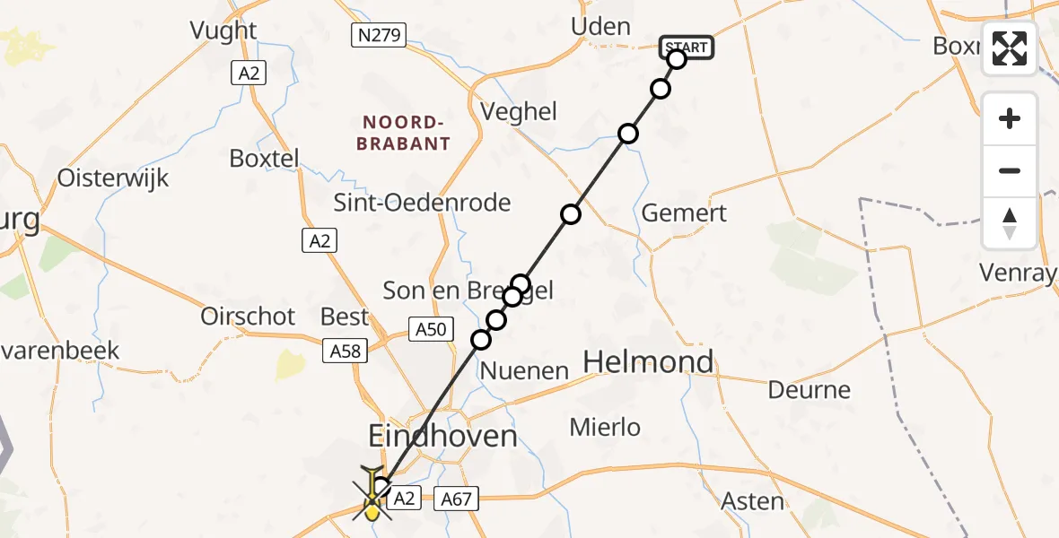 Routekaart van de vlucht: Lifeliner 3 naar Veldhoven, Rechtestraat