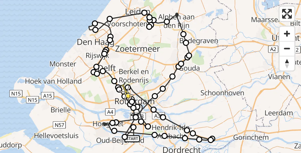 Routekaart van de vlucht: Politieheli naar Rotterdam The Hague Airport, Dorpsstraat