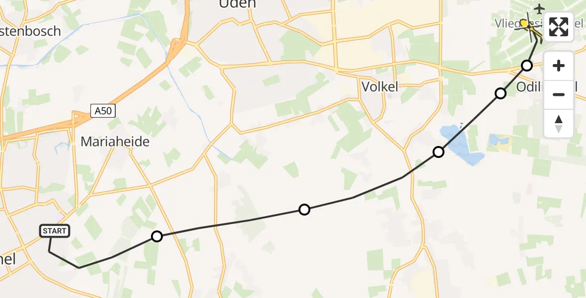 Routekaart van de vlucht: Lifeliner 3 naar Vliegbasis Volkel, Het Melven