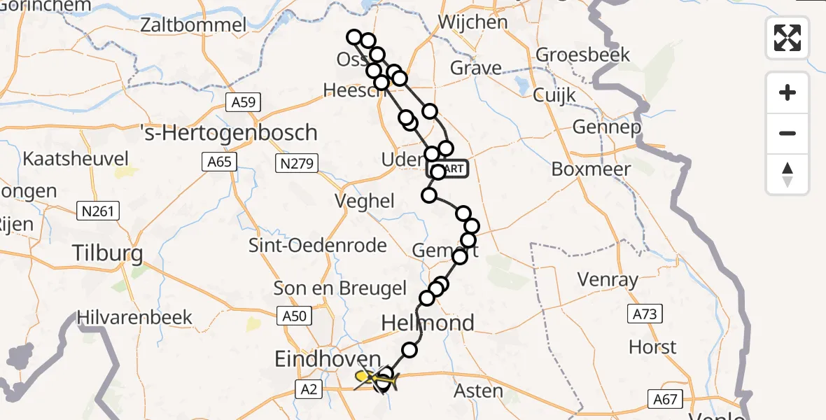 Routekaart van de vlucht: Lifeliner 3 naar Geldrop, Zeelandsedijk