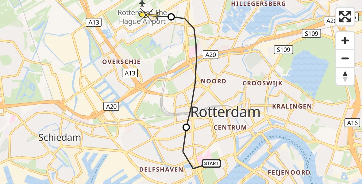 Routekaart van de vlucht: Lifeliner 2 naar Rotterdam The Hague Airport, Nieuwe Binnenweg