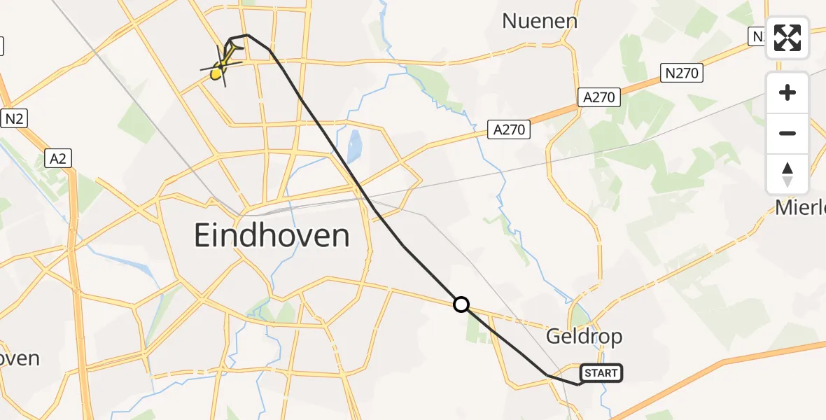 Routekaart van de vlucht: Lifeliner 3 naar Eindhoven, Hoog Geldrop