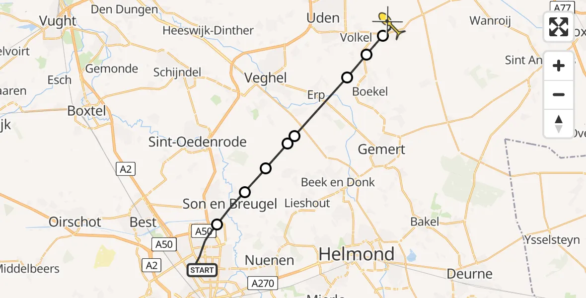 Routekaart van de vlucht: Lifeliner 3 naar Vliegbasis Volkel, Boostenweg