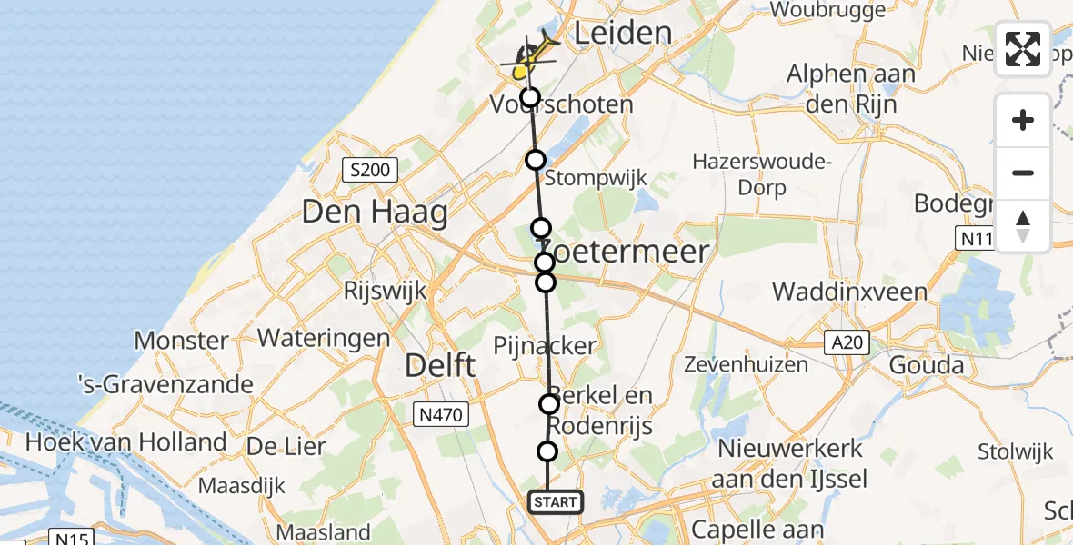 Routekaart van de vlucht: Lifeliner 2 naar Wassenaar, A16 Rotterdam