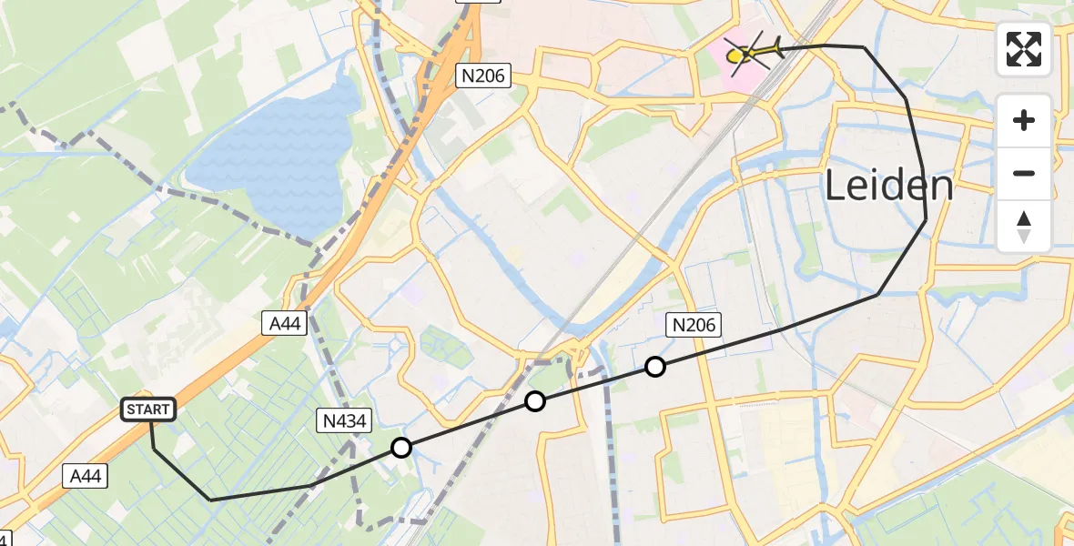 Routekaart van de vlucht: Lifeliner 2 naar Leiden, All Around Western