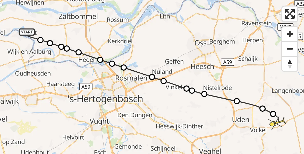 Routekaart van de vlucht: Lifeliner 3 naar Vliegbasis Volkel, Maasdijk