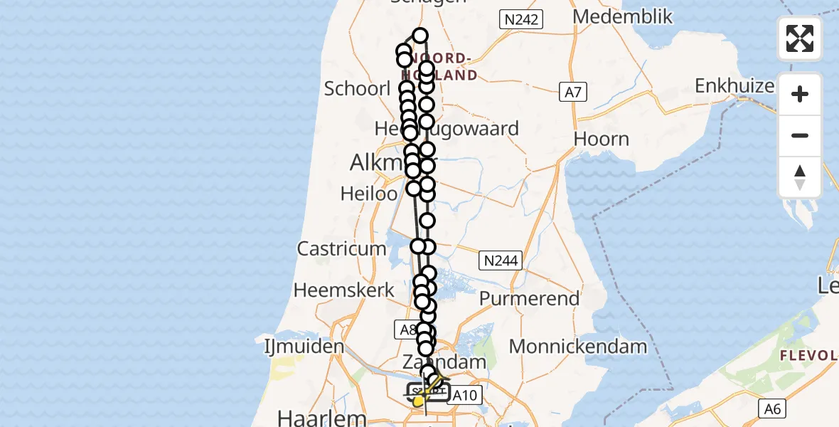 Routekaart van de vlucht: Lifeliner 1 naar Amsterdam Heliport, Albert Heijn Distributiecentrum