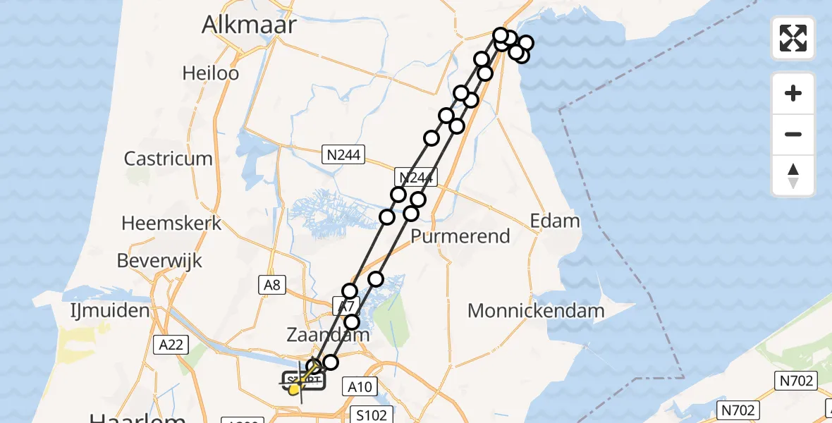 Routekaart van de vlucht: Lifeliner 1 naar Amsterdam Heliport, Lipariweg