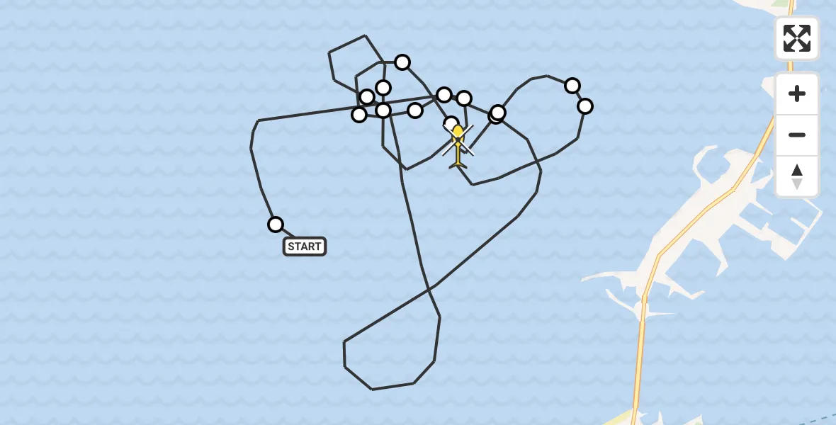 Routekaart van de vlucht: Kustwachthelikopter naar Vrouwenpolder