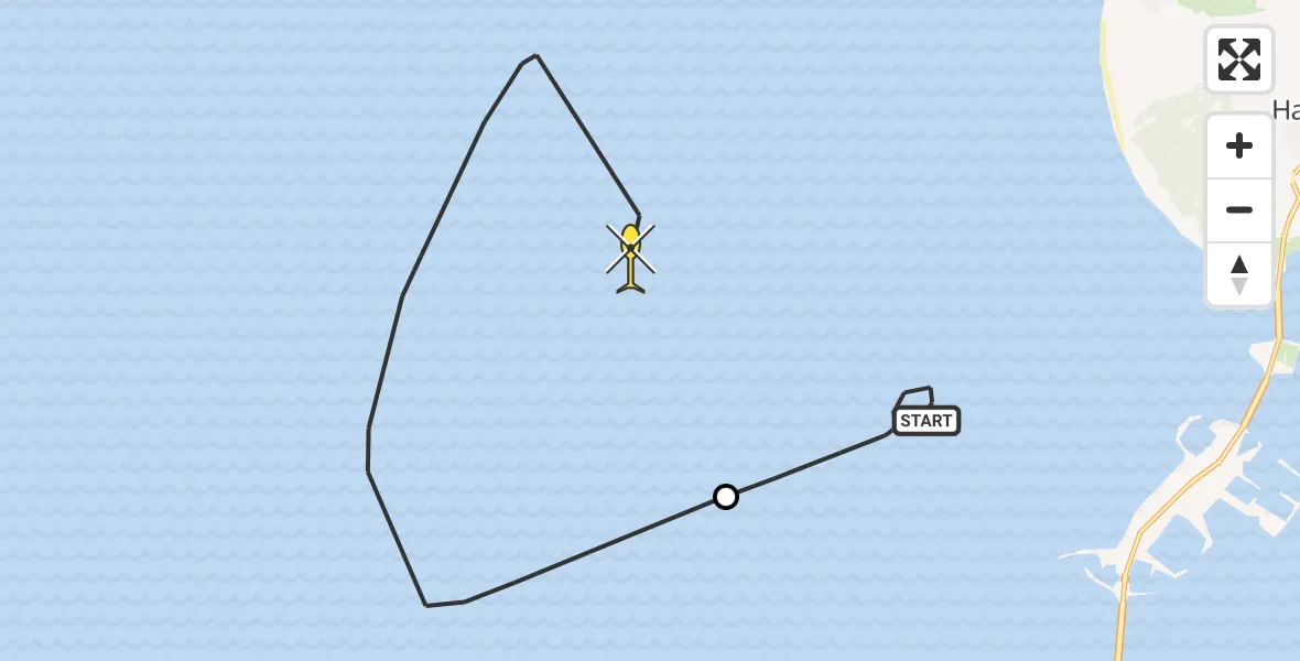 Routekaart van de vlucht: Kustwachthelikopter naar Oude Roompot