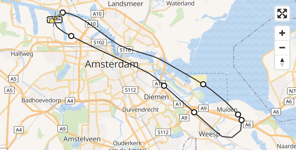 Routekaart van de vlucht: Lifeliner 1 naar Amsterdam Heliport, Bosporushaven