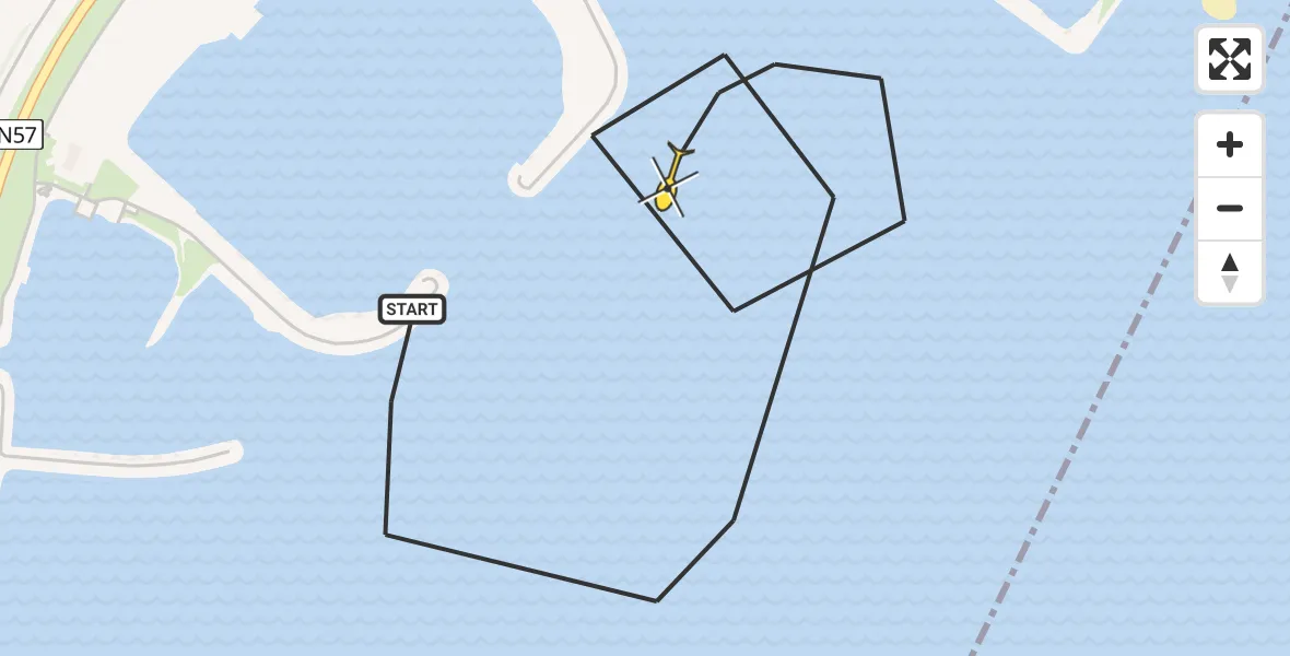 Routekaart van de vlucht: Kustwachthelikopter naar Vrouwenpolder, Geul naar de Betonhaven