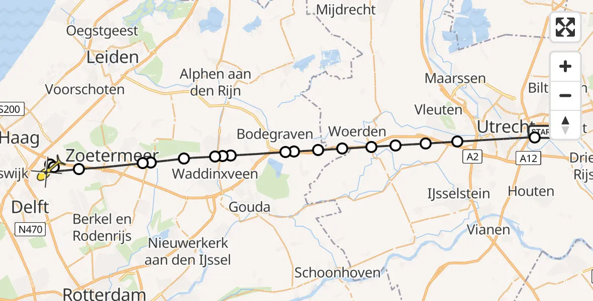 Routekaart van de vlucht: Lifeliner 2 naar Nootdorp, Toulouselaan