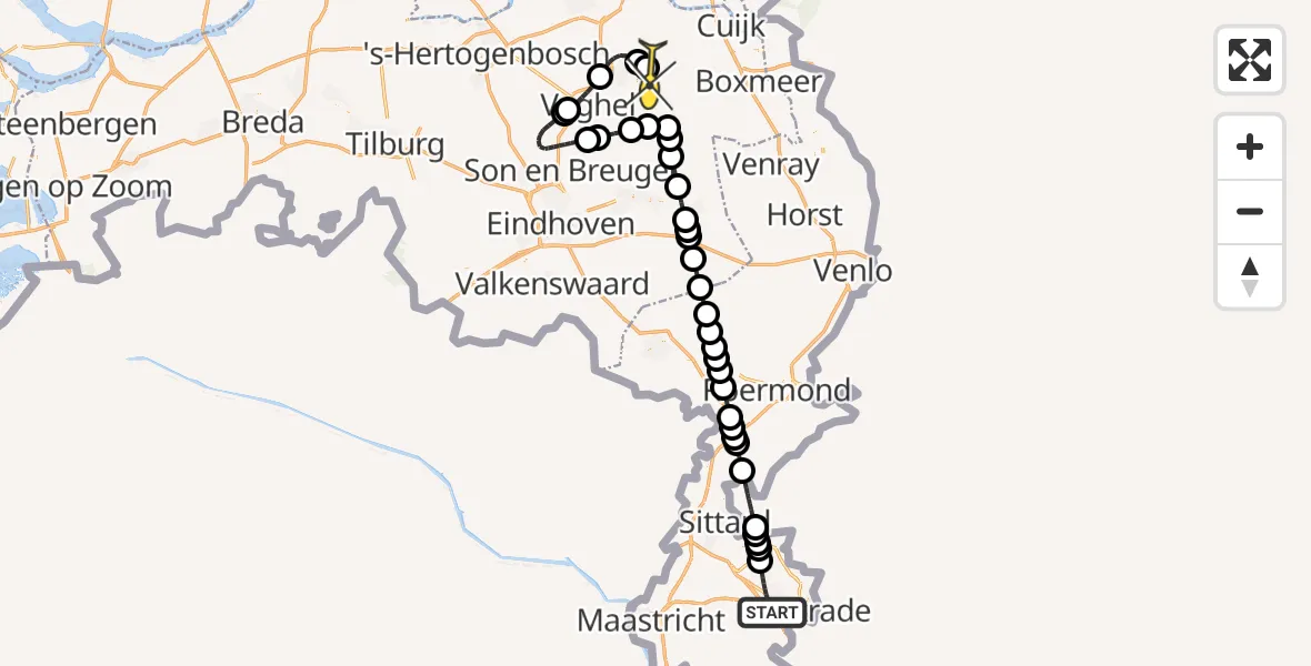 Routekaart van de vlucht: Lifeliner 3 naar Vliegbasis Volkel, Weltertuijnstraat