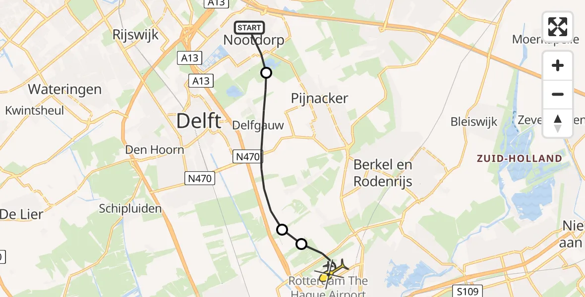 Routekaart van de vlucht: Lifeliner 2 naar Rotterdam The Hague Airport, Braslaan