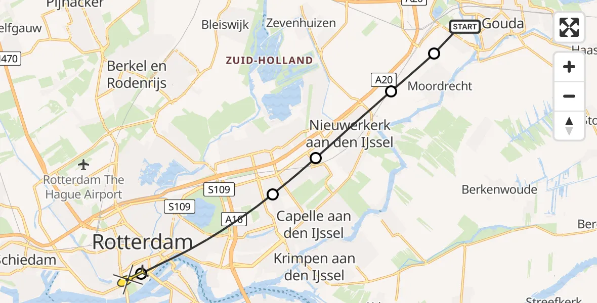 Routekaart van de vlucht: Lifeliner 2 naar Erasmus MC, Moordrechtse Doorsteek