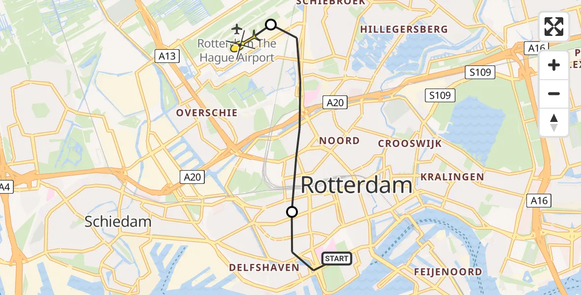 Routekaart van de vlucht: Lifeliner 2 naar Rotterdam The Hague Airport, Lieve Verschuierstraat