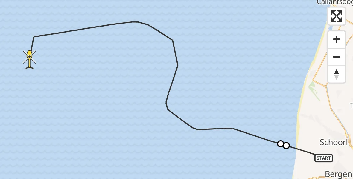 Routekaart van de vlucht: Kustwachthelikopter naar Paardenweide