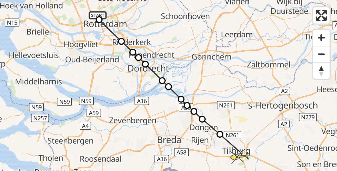 Routekaart van de vlucht: Lifeliner 2 naar Tilburg, Welschapstraat