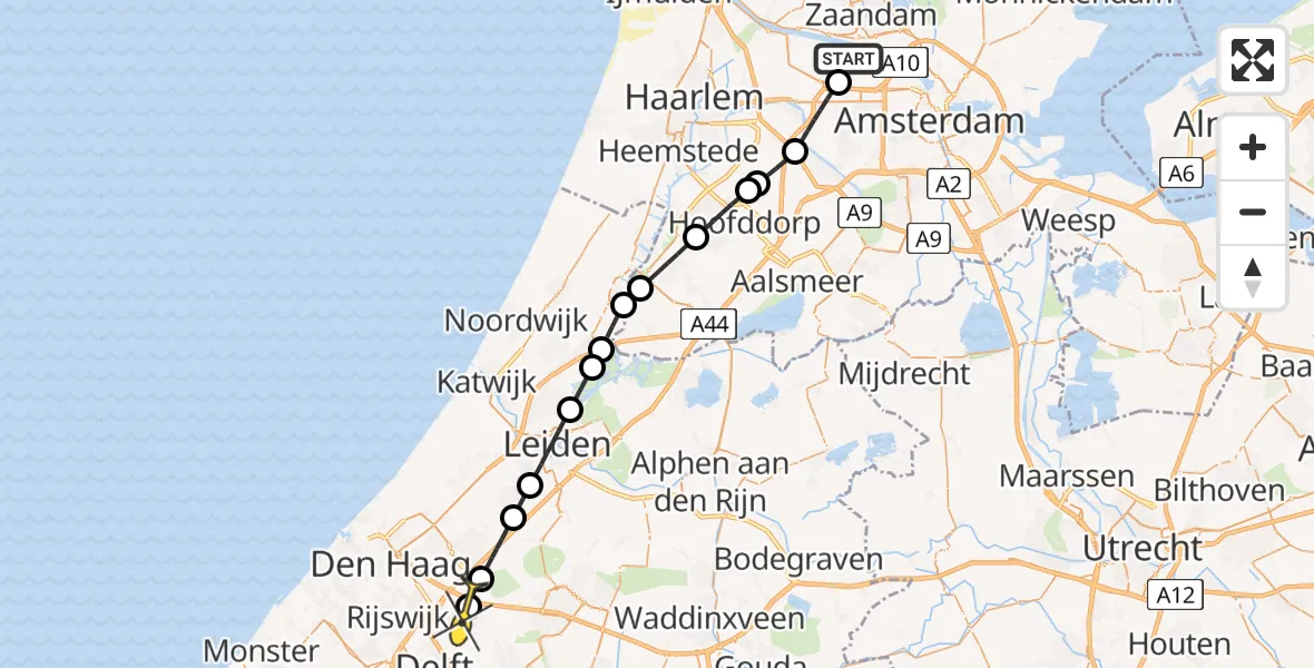 Routekaart van de vlucht: Lifeliner 1 naar Nootdorp, Nieuw-Zeelandweg