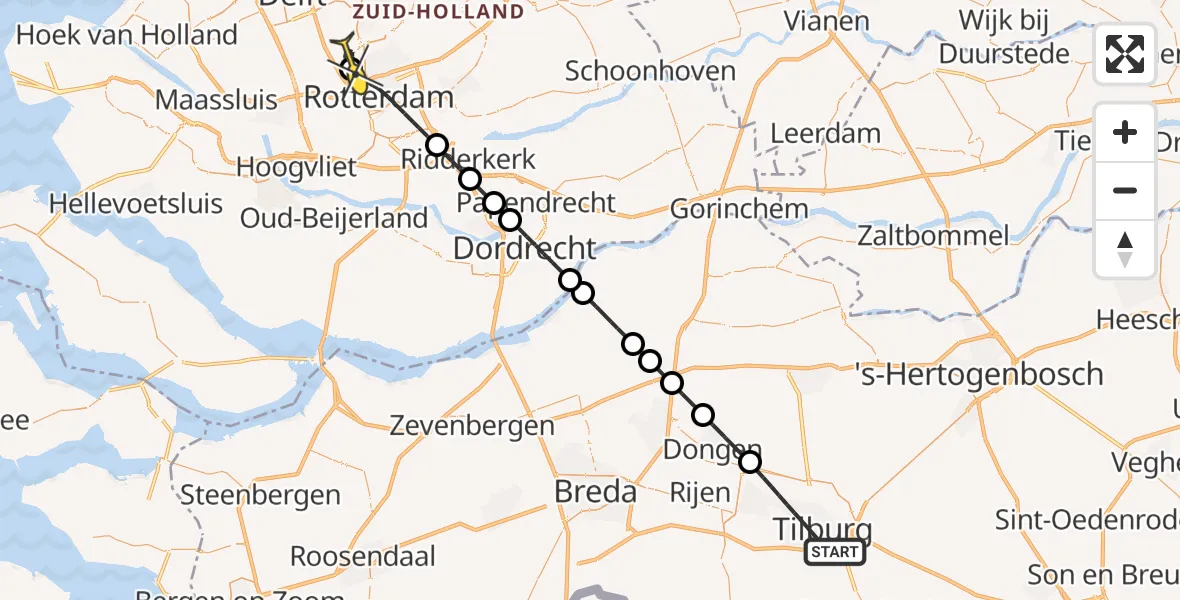 Routekaart van de vlucht: Lifeliner 2 naar Rotterdam The Hague Airport, Ringbaan-Zuid