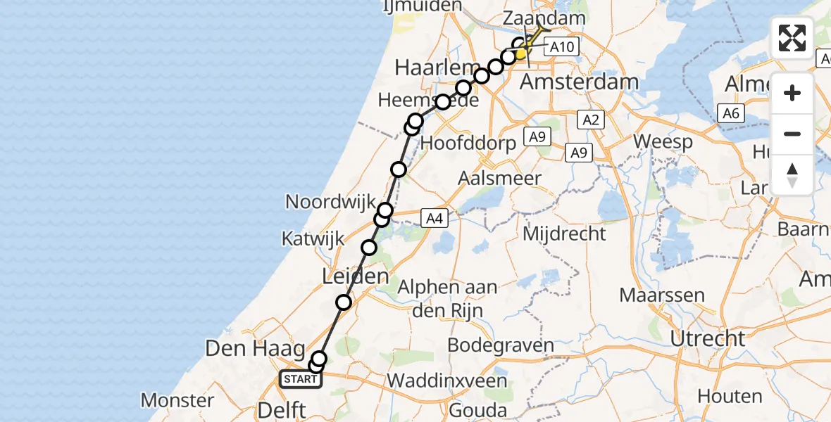 Routekaart van de vlucht: Lifeliner 1 naar Amsterdam Heliport, Braslaan