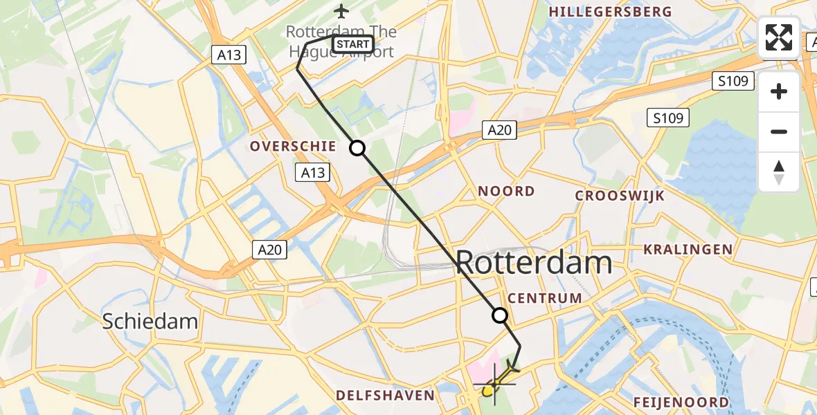 Routekaart van de vlucht: Lifeliner 2 naar Erasmus MC, Linatebaan