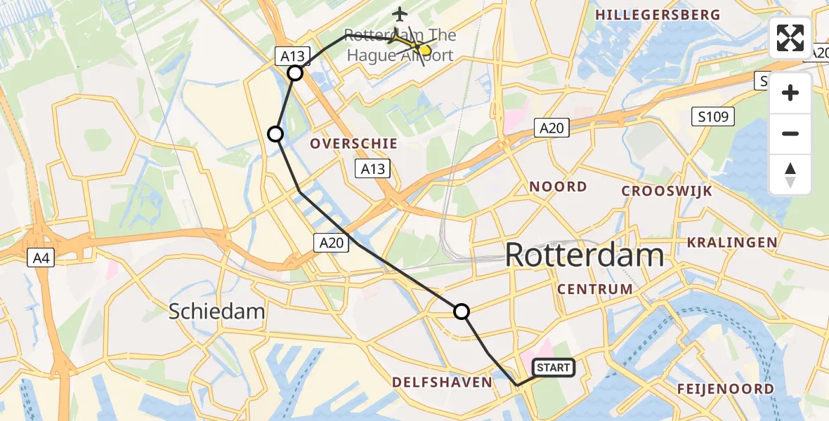 Routekaart van de vlucht: Lifeliner 2 naar Rotterdam The Hague Airport, Lieve Verschuierstraat