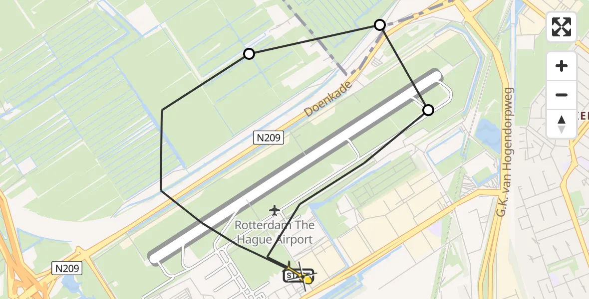 Routekaart van de vlucht: Lifeliner 2 naar Rotterdam The Hague Airport, Bovendijk