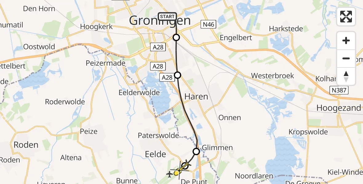 Routekaart van de vlucht: Lifeliner 4 naar Groningen Airport Eelde, Roskildeweg