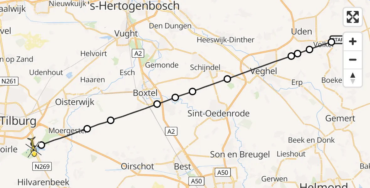 Routekaart van de vlucht: Lifeliner 3 naar Hilvarenbeek, Berkenweg