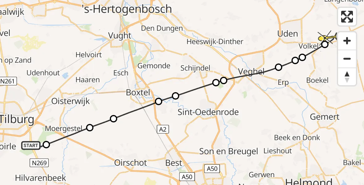 Routekaart van de vlucht: Lifeliner 3 naar Vliegbasis Volkel, Beekse Bergen