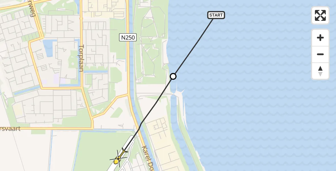 Routekaart van de vlucht: Kustwachthelikopter naar Vliegveld De Kooy, Oostoeverweg