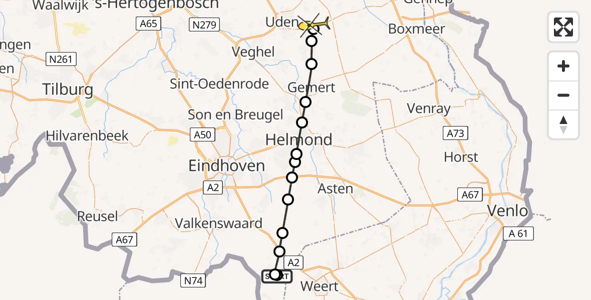 Routekaart van de vlucht: Lifeliner 3 naar Vliegbasis Volkel, Nieuwedijk