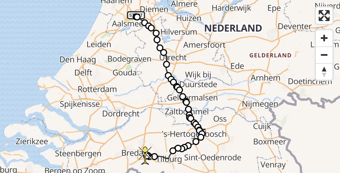 Routekaart van de vlucht: Politiehelikopter naar Molenschot, Kemajoranstraat