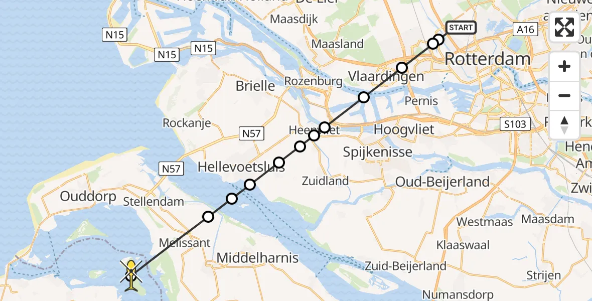 Routekaart van de vlucht: Lifeliner 2 naar Brouwershaven, Brandenburgbaan