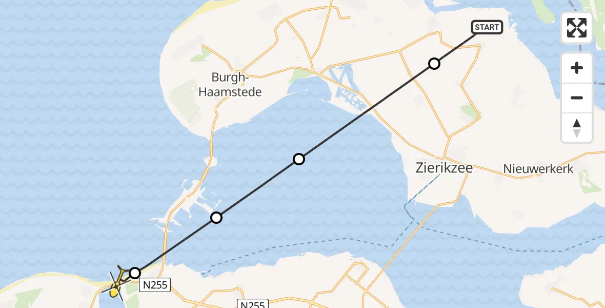 Routekaart van de vlucht: Lifeliner 2 naar Kamperland, Blooisedijk