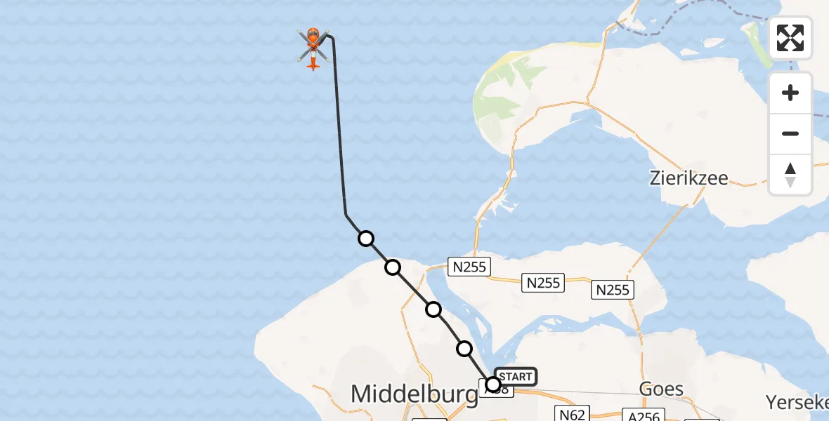 Vluchtroute Kustwachthelikopter Vliegveld Midden-Zeeland - , 06 januari 2025, 09:13