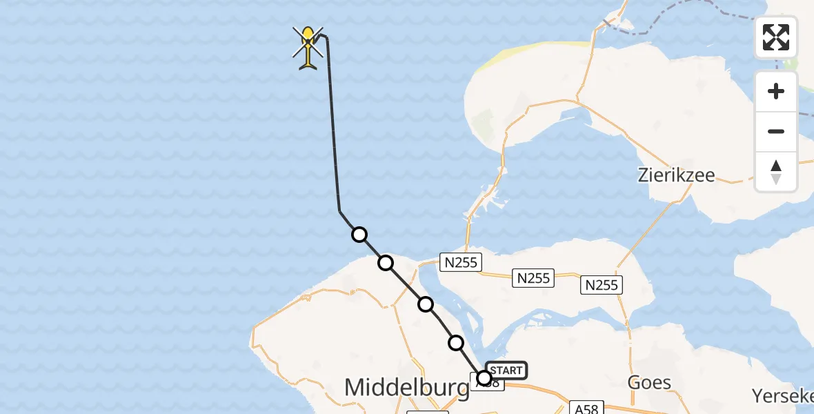 Routekaart van de vlucht: Kustwachthelikopter naar Rijksweg