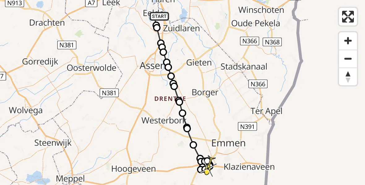 Routekaart van de vlucht: Lifeliner 4 naar Holsloot, Veldkampweg