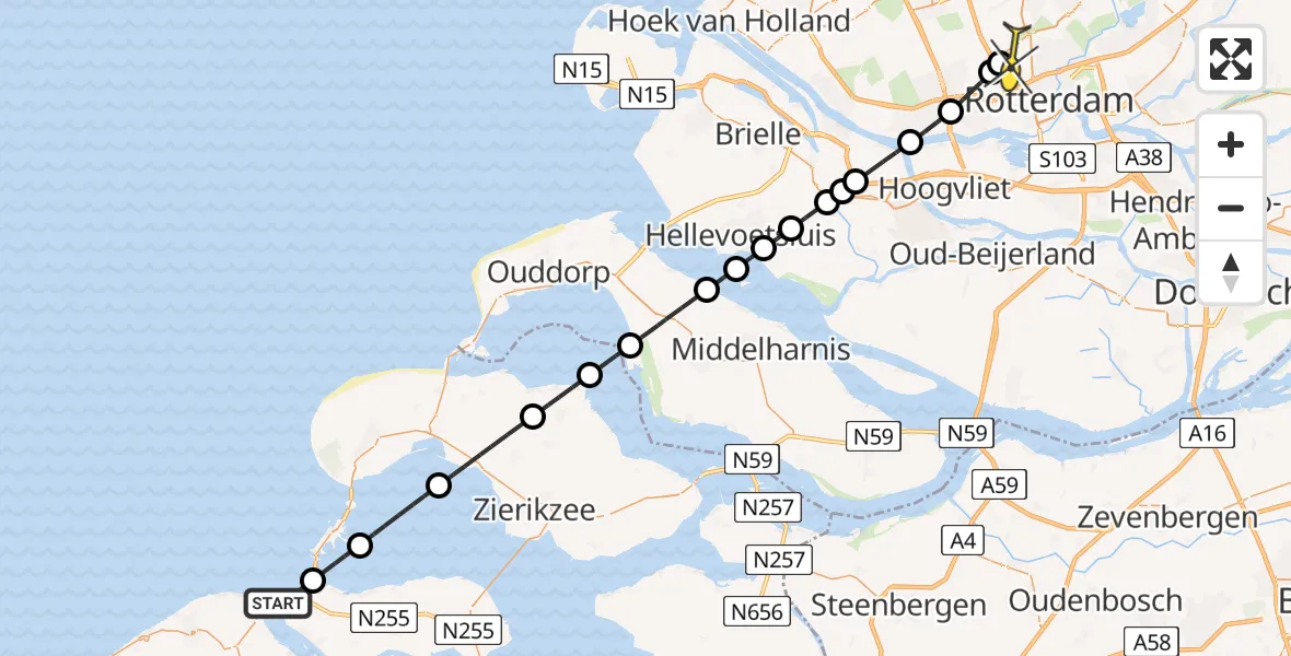 Routekaart van de vlucht: Lifeliner 2 naar Rotterdam The Hague Airport, Hoogh Plaetweg