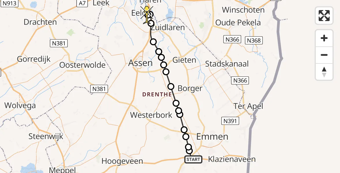 Routekaart van de vlucht: Lifeliner 4 naar Groningen Airport Eelde, Oosterhesselerweg